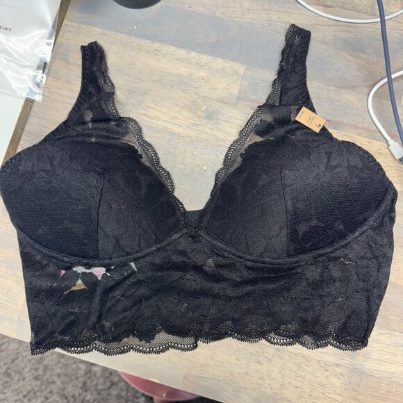 Victoria's Secret PINK Black Lace Plunge Bralette Lightly Lined Size Medium NWT - Picture 4 of 6